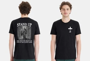Christian Mens T-shirt "Stand up for what you believe" Black Short Sleeve Shirt - Picture 1 of 3