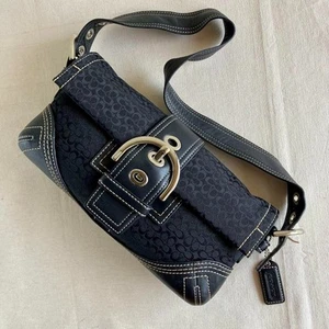 Coach y2k Soho borsa a tracolla firmata fibbia baguette tracolla tela pelle nera - Foto 1 di 17