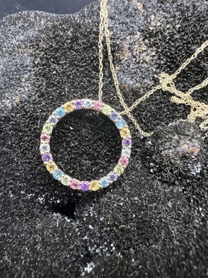 10k Yellow Gold THL Samuel Aaron Multi Gemstone Eternity Necklace 18”  3g - Image 1 of 4