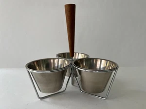 Vintage MCM 3-Schalen Edelstahl & Teak Gewürz Caddy/Tablett Made in Sweden - Bild 1 von 9