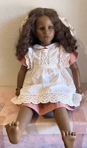 Annette Himstedt “Fatou” Barefoot Children 26” Spain 1986 Real Eyelashes & Wig - Picture 1 of 18