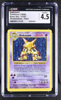 CGC 4.5 Alakazam 1999 Base Set 1/102 Shadowless Holo Pokemon Card - Image 1 of 2