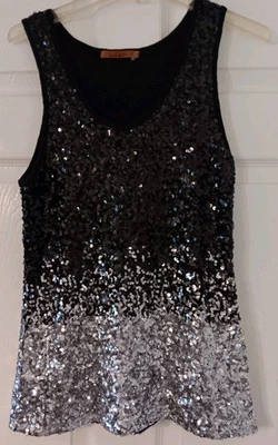 Belldini Womens XL Black And Silver Sequins Tank Top Christmas Party Concert - Image 1 of 4