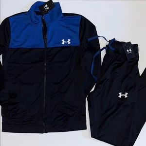 Under Armour 2 PC Tracksuit Pants & Track Jacket Mens M fitted black blue NWT - Picture 1 of 13