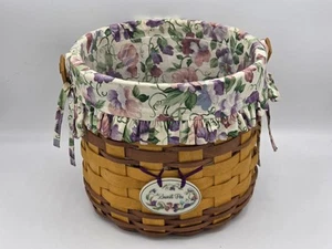 Hermosa cesta Longaberger Sweet Pea 1996 con forro y etiqueta vintage - Imagen 1 de 10