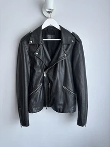 Chaqueta motera de cuero para hombre All Saints 'Kahawa' negra con cinturón - talla M mediana - Imagen 1 de 13