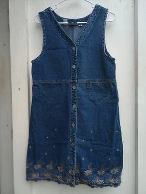 Vestido vaquero deportivo JL NY para mujer hasta la rodilla dorado bordado Cottagecore Foto 1 de 4