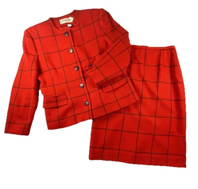 JH Collectibles Red & Black 100% Pure Wool Blazer Jacket Skirt 2 Piece Set 8 - Image 1 of 4