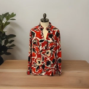 Nic + Zoe Petal Pop Top in rot mit schwarzer Bluse mit V-Ausschnitt XL - Bild 1 von 4