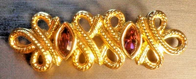 RARO! Broche de cristal púrpura vintage Swarovski (logo de cisne) chapado en oro de 2 1/2" Foto 1 de 3