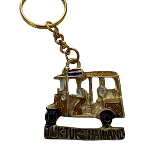 Vintage Thailand Tuk-Tuk Taxi Souvenir Travel Gold Tone Keychain Collectible - Picture 1 of 3