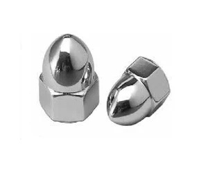Chrome 8mm Acorn Nuts Pair (2) fits M8 Bolt 1.25 Thread - High Crown - Picture 1 of 5