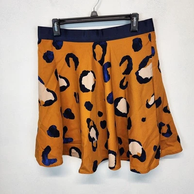 Saia skatista 3.1 Phillip Lim leopardo tamanho 14 laranja azul cintura elástica cidade chique - Imagem 1 de 4