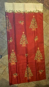 Christmas Shower Curtain with Hooks-Dark Red, Christmas Berry Tree, Ribbons Trim - Picture 1 of 9
