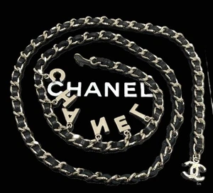 CHANEL BELT CC Logo Silver Vintage COIN kenkenjp Black Leather Logo Chain F/S - Picture 1 of 9