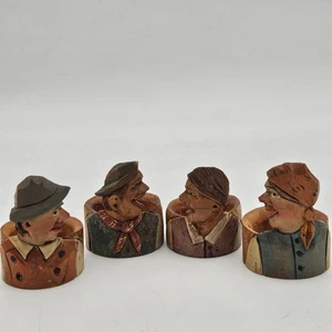 ¿Anri vintage? Juego de 4 servilletas pintadas talladas en madera con figura Italia  - Imagen 1 de 16