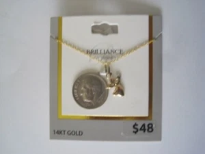 BRILLIANCE 14 KT Yellow Gold Necklace Angel Holding Heart GF Chain - Picture 1 of 4