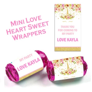 ADESIVI PERSONALIZZATI UNICORNO MINI AMORE CUORE WRAPPER BOMBONIERE BAMBINI - Foto 1 di 1