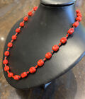 Vintage Lipstick Red Dimple Bead Necklace 1940 50S Glass Faux Pearl 15 Inch