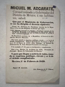 Broadside Miramon Designed President Substitute Of Mexico By Zuloaga 1859 War - Bild 1 von 3