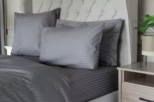 540 Thread Count Egyptian Cotton Satin Stripe Flat Sheet King/Superking Charcoal - Picture 1 of 2
