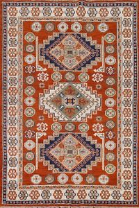 Tribal Kazak Geometric Orange/ Ivory 5x8 Area Rug Wool Hand-knotted Nomad Carpet