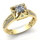 Natural 0.5ct Round Cut Diamond Ladies Solitaire Halo Engagement Ring 14K Gold