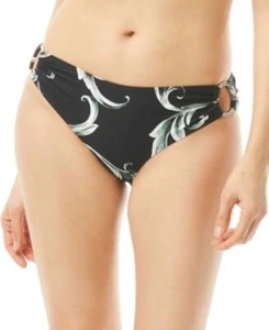 Carmen Marc Valvo Printed Side-Ring Classic Bikini Bottom Black MEDIUM NEW - Picture 1 of 4