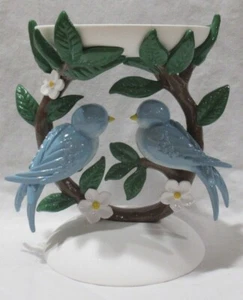 Bath & Body Works Large Candle Holder 3-Wick BLUE BIRDS ON LEAF VINE Pedestal - Picture 1 of 5