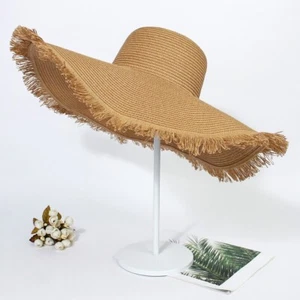 Boho Oversize Strand Strohhut große breite Krempe Schirmmütze Roll Up Schlapp Strand Sonnenhut - Bild 1 von 10