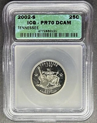2002-S Proof Tennessee Quarter ICG PR-70 DCAM, Buy 3 Items, Get $5 Off!! - Image 1 of 2