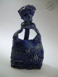 Portrait of a Blue Lady FOLK ART vase SCULPTURE glazed ceramic pottery SIGNED - Picture 1 of 12