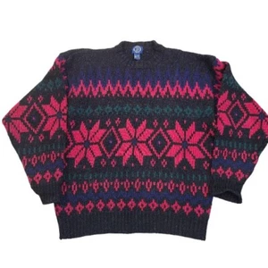 Vintage GAP Sweater Mens Blue Red Green Fair Isle Snowflake 100% Wool Large - Picture 1 of 8