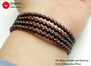 Natural 4-5mm Brown Round Garnet Steel Wire Wrap Bracelet  for Women Jewelry 436