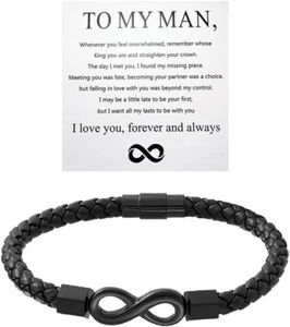 To My Man Bracelet Infinity Leather Bracelet Husband Gifts from Wife I Love You - Picture 1 of 5