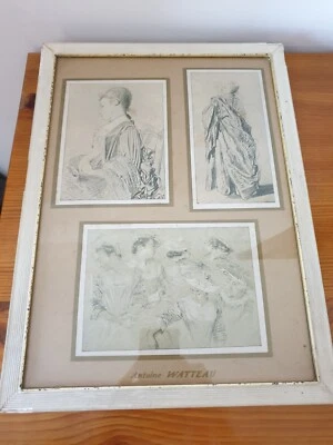 Trois reproductions dessins d'Antoine Watteau encadrement professionnel - Photo 1/4