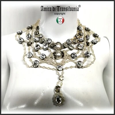 collana donna gioiello da sposa collier girocollo perle strass cristalli perline - Immagine 1 di 4