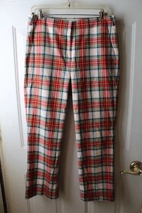 WOMENS 8 J CREW WOOL BLEND FULLY LINED RED PLAID HIGH RISE WIDE LEG CROP PANTS - Picture 1 of 7