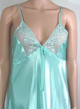 C10 Sexy Silky Satin Lace top full slip long sleepwear nightgown sissy dress M L