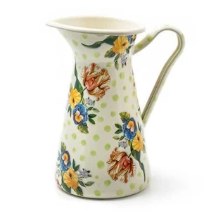 MacKENZIE CHILDS WILDFLOWERS ENAMEL LARGE 17 CUP PRACTICAL PITCHER GREEN BNWT - Picture 1 of 4
