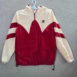 VINTAGE Adidas Women Jacket 2XL Red Track Hooded Logo Trefoil Full Zip Y2K READ - Picture 1 of 19