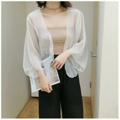 Women Sheer Chiffon Cardigan Cape Jacket Shrug Bolero Capelet Summer Beach - Image 1 of 4