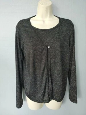 Top negro plateado metálico imitación 2 piezas manga larga talla grande ropa de vacaciones  Foto 1 de 3