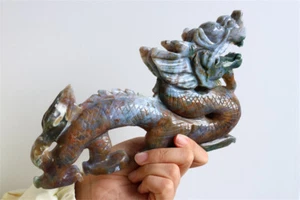0,77 kg Tallado a Mano Musgo Ágata Dragón Natural Reiki Cristal Calavera Decoración Regalo - Imagen 1 de 9