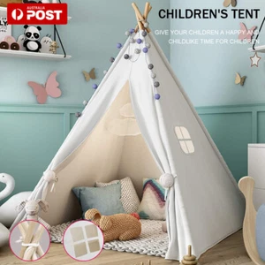 AU Large Teepee Tent Kids Cotton Canvas Pretend Play House Boy Girls Wigwam Gift - Picture 1 of 12