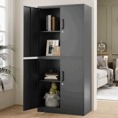 Armario de almacenamiento de 4 puertas 5' gabinete de metal con puertas estantes ajustables 71"" de alto Foto 1 de 4