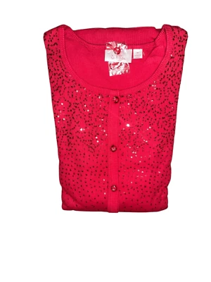 Quacker Factory Women 3X Mini Sequin 3/4 Sleeve Cardigan & Tank Duet Set Red NWT - Image 1 of 4