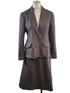 Vintage Kirkland Hall Gray Pinstripes Wool Blazer Skirt Belt Suit Set Union Made - Picture 1 of 19