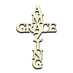 Amazing Grace Cross Laser Cut Out Unfinished Wood Shape Craft Supply - Picture 1 of 6