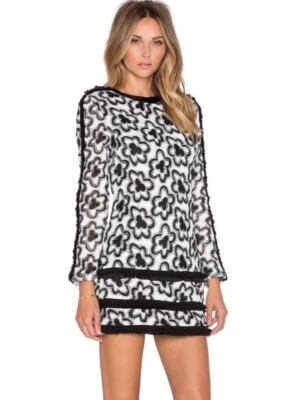 Alexis Edna Dress black&white with black leather trim/Fringe SZ Med Boho Hippie - Image 1 of 4